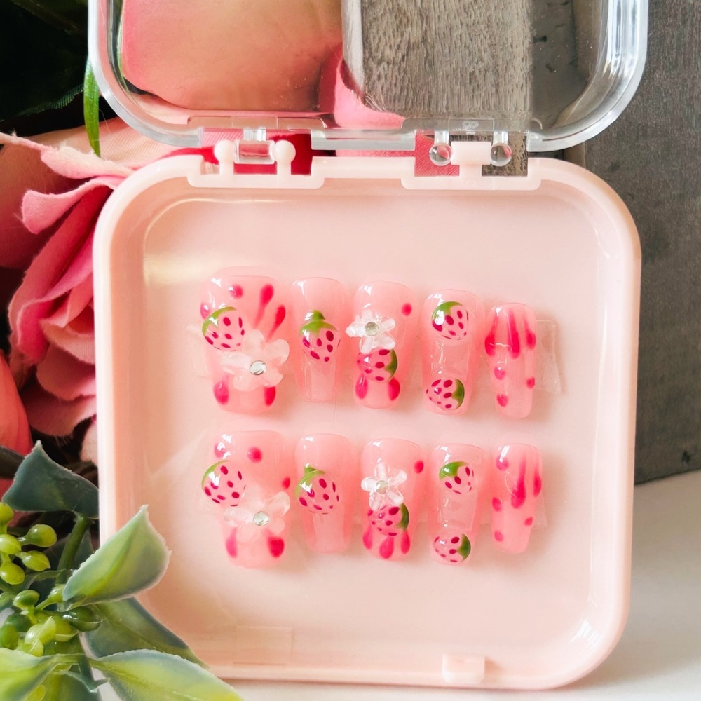 Pink Strawberry Nail Art Set for Kids